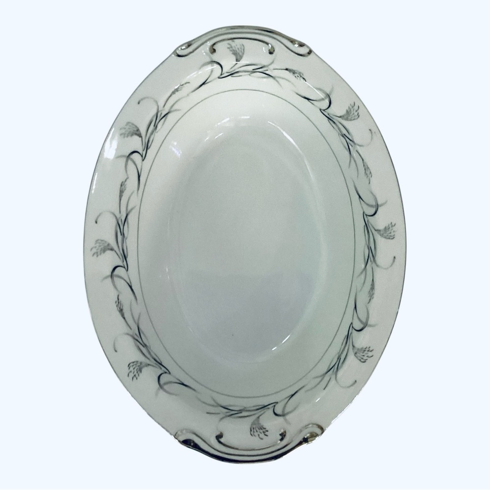 HARMONY HOUSE Fine China Platinum Garland 3541 Oval Serving Bowl 10 3/4"